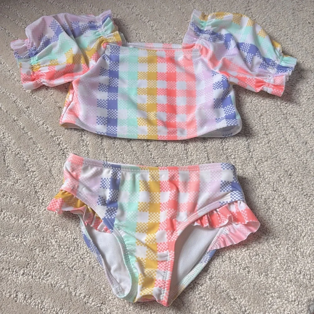 Cat & Jack Gingham Two Piece Swimsuit Swim Tankini Bikini Baby Girl Toddler